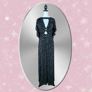 Unique Vintage Smak Parlour NWT Black Celestial Star Print Cape Maxi Dress XL/14